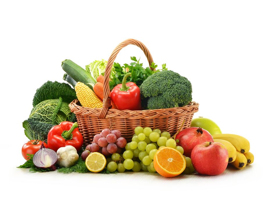Fresh fruits and vegetables in the diet