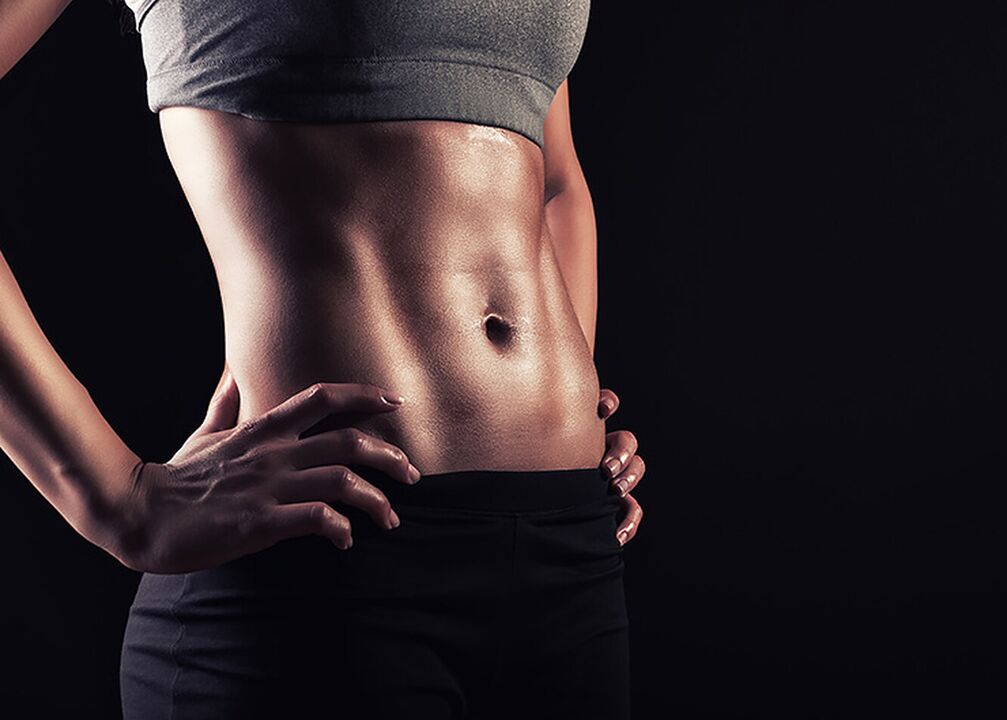 A slim waist and a flat stomach are the result of intense training